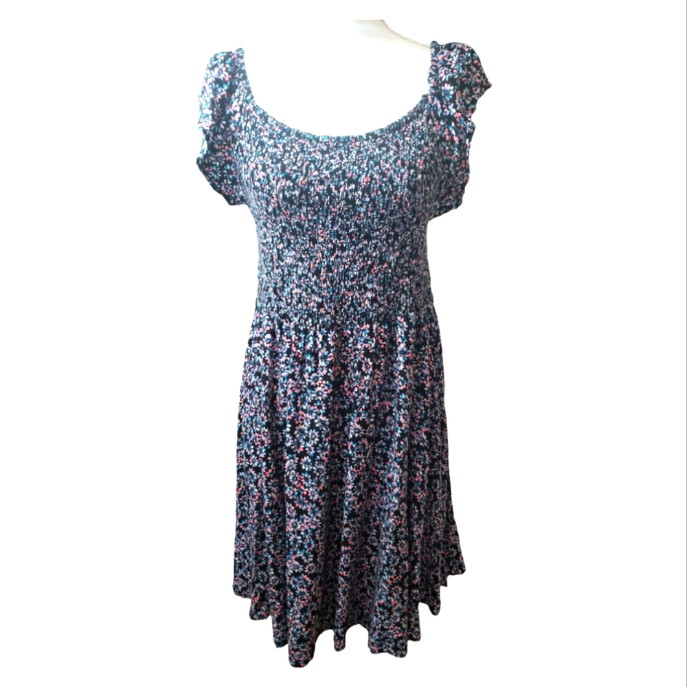 Torrid Size 2 Floral Sundress Flutter Sleeve in Black Pink Multi